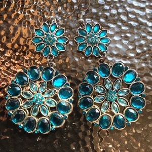 Aqua dangling flower earrings